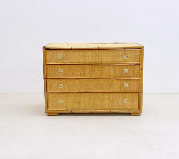 Dal Vera Bamboo And Wicker/Rattan Chest Of Drawers - Italy 1960s