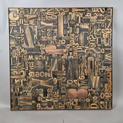Decorative Wooden Panel adorned with Antique Printing Letters, 1 Available