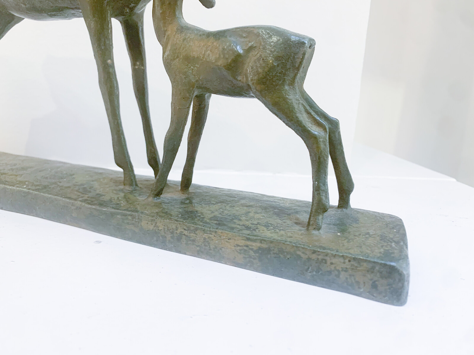 Deer and child Art Deco bronze sculpture signed André Vincent Becquerel - France c.1940