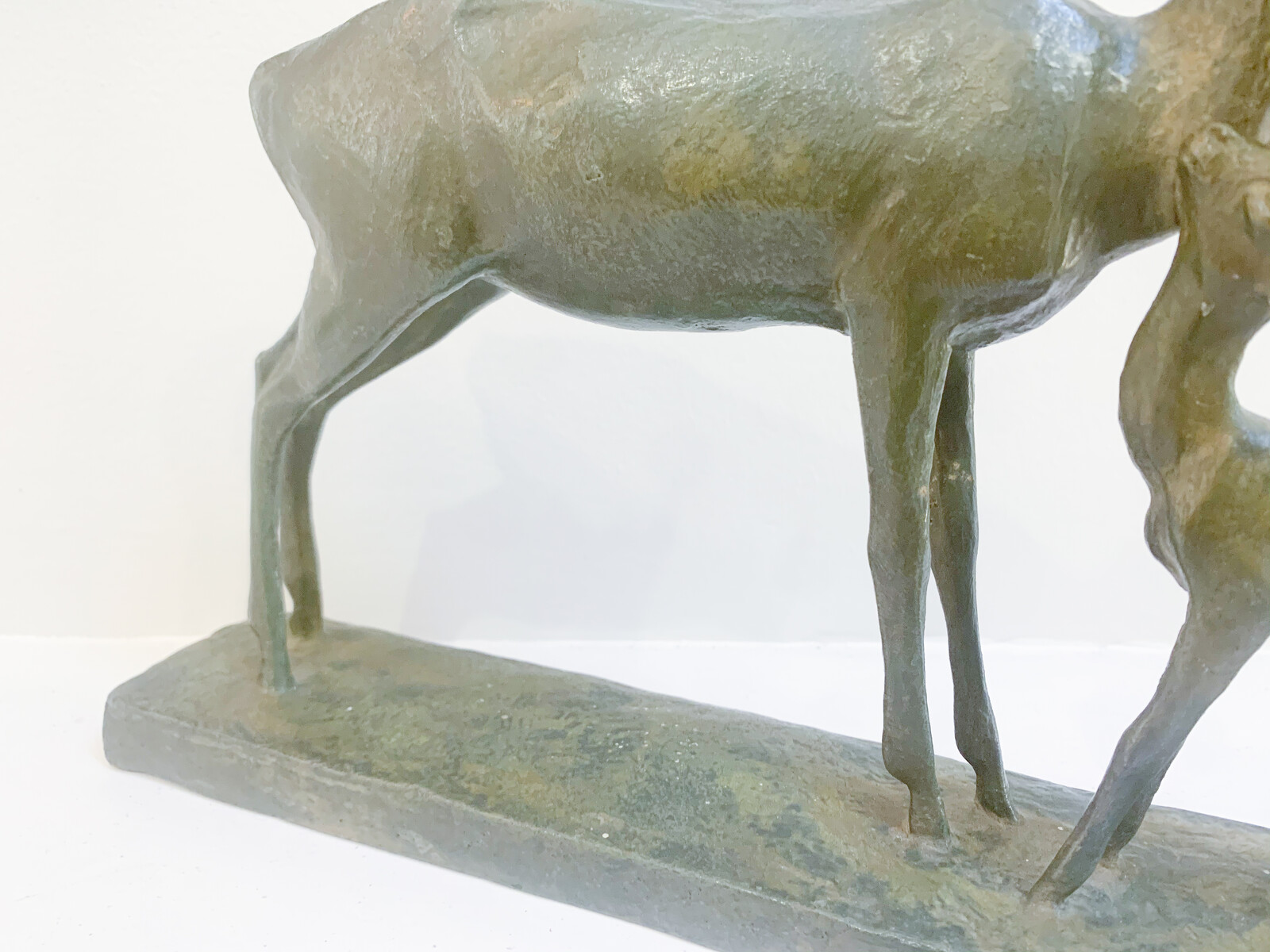 Deer and child Art Deco bronze sculpture signed André Vincent Becquerel - France c.1940