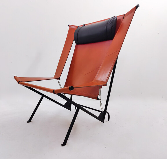 Deltaplano Armchair by Carli/Corona for Fasem, Metal and Leather,  Italy, 1980s