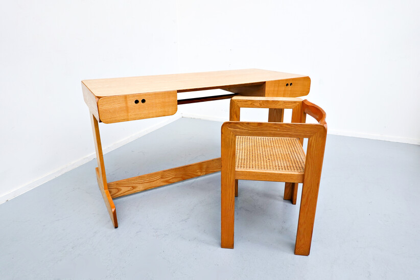 Derk Jan De Vries Desk And Cane Armchair, 1980s