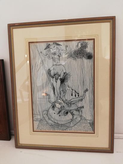 Dessin à la plume signé Clifford Wright  