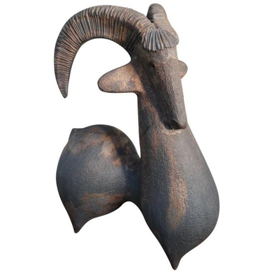 Dominique POUCHAIN, goat ceramic signed, XXe siècle