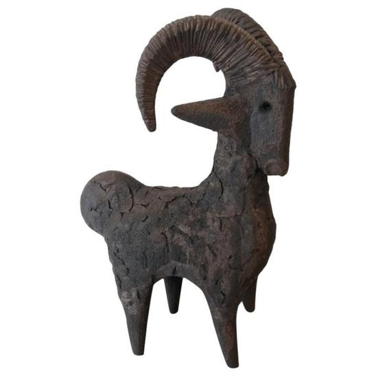 Dominique POUCHAIN, Goat ceramic signed, XXe siècle