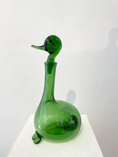 Empoli Green Glass Duck Decanter, Italy, 1960s