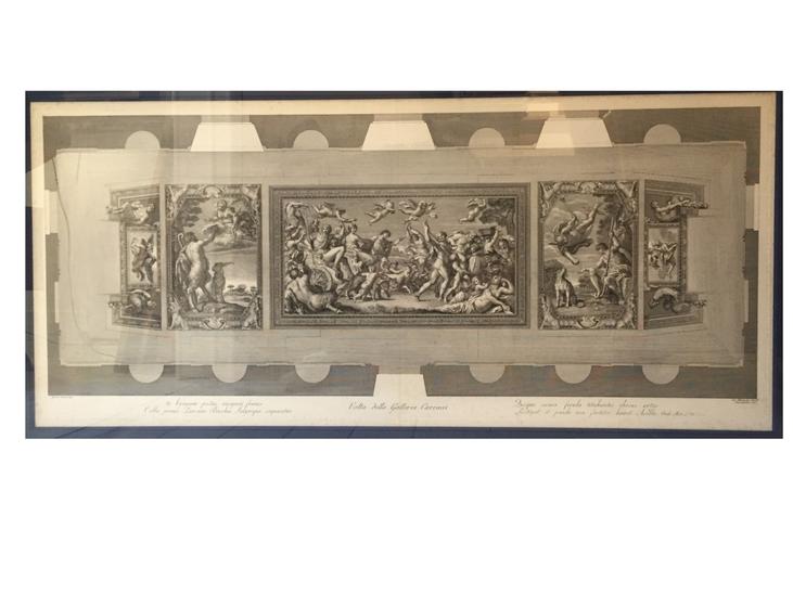 Engraving - View of the vault in Farnese Gallery (Roma) by Pietro Bettelini