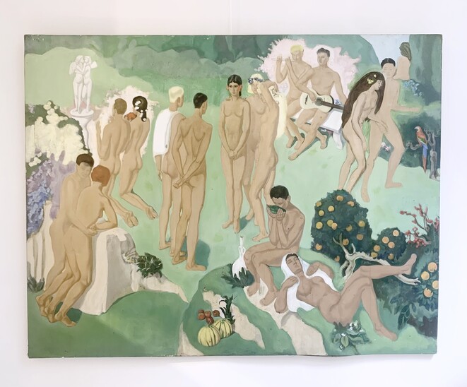 ''Festivity scene'' oil on canvas by René Choprix - Belgium 1930s