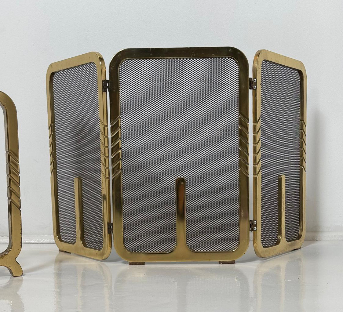 Fireplace set, Brass, Italy, 1970s