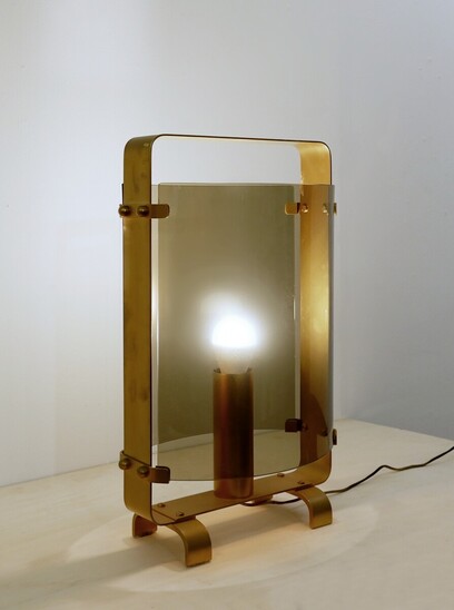 Fontana Arte Lamp in Gilded Brass and Smoked Glass - 1960s