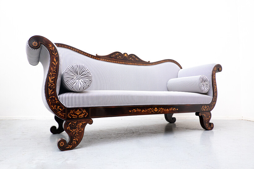 French Charles X Sofa, 1820s, New upholstery Black and White Stripes 