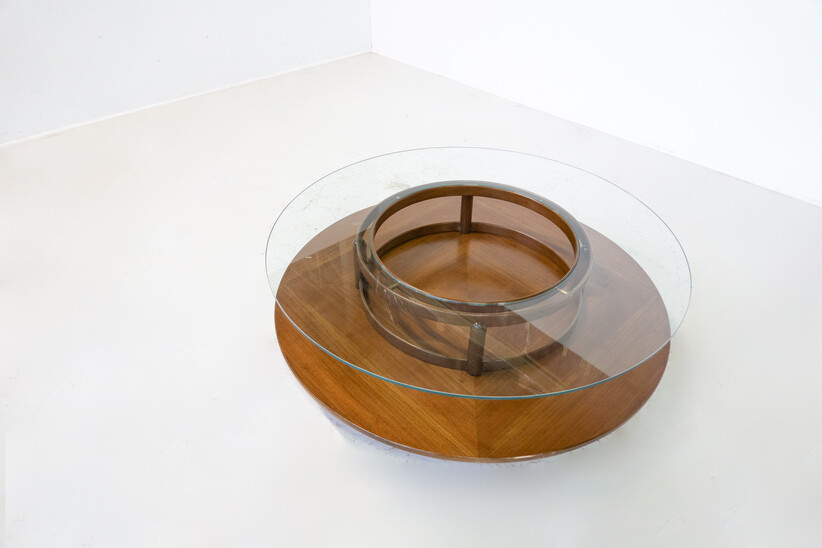 Gianfranco Frattini Round Coffee Table, Teak and Glass, 1950s