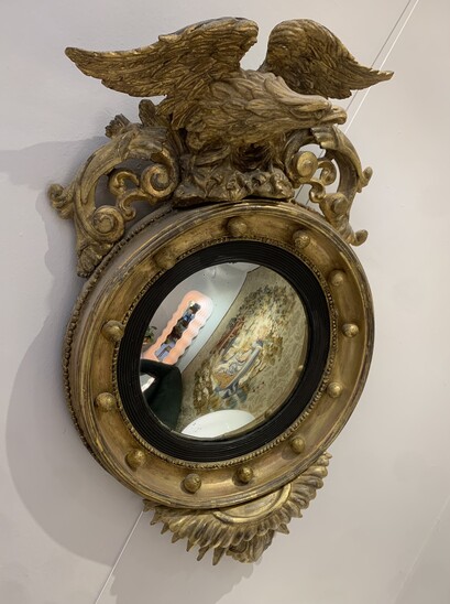Gilded sculpted wood eagle convex mirror - c.19th century