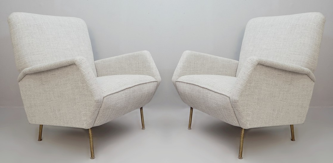 Gio Ponti Rare Model 803 Version With Brass Feet Armchairs