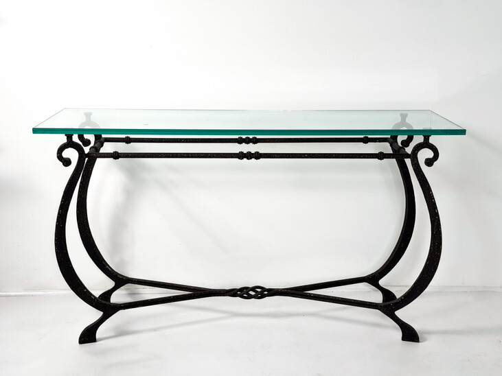Glass and Wrought Iron Console,France, 1940s
