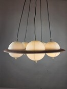 Goffredo Reggiani, Opaline Glass Chandelier With Teak Frame, Italy, 1960s