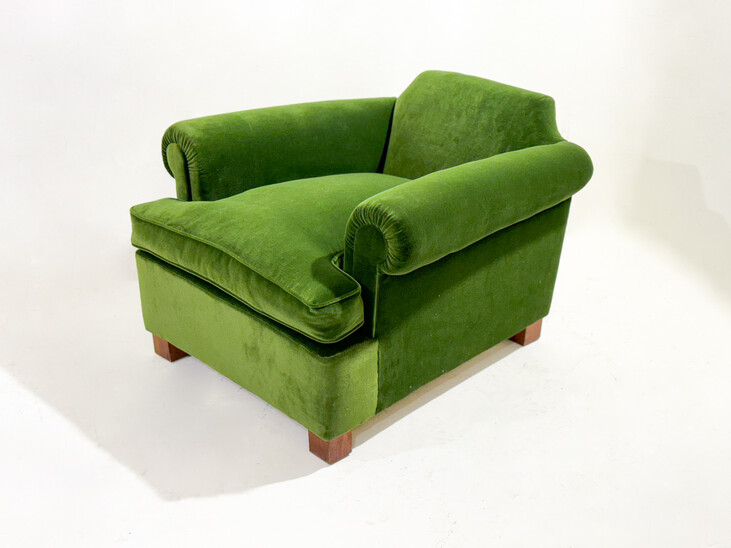 Green Velvet Club Armchair, 1940s