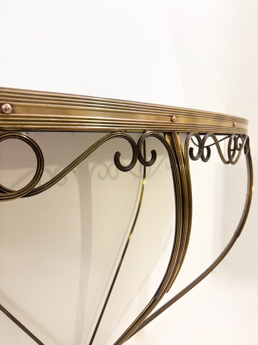 Half Moon Console, Brass and Glass, Italy, 1950s
