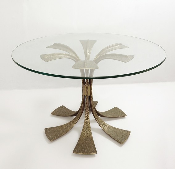 Hammered Brass Dining Table By Luciano Frigerio - Italy 1980s