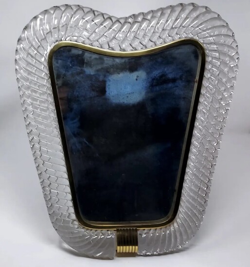Hand Blown Murano Table Mirror by Barovier & Toso, Signed, 1940s
