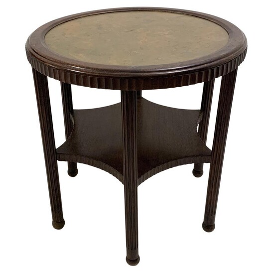 Hungarian wooden side tabe with copper plate - 1930s