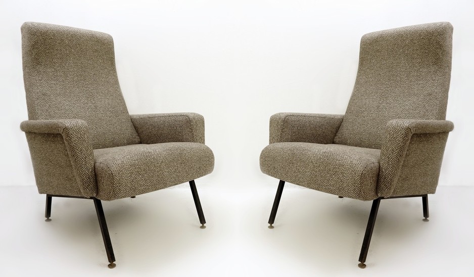 Italian Armchairs With Black Metal Structure From The 50s 