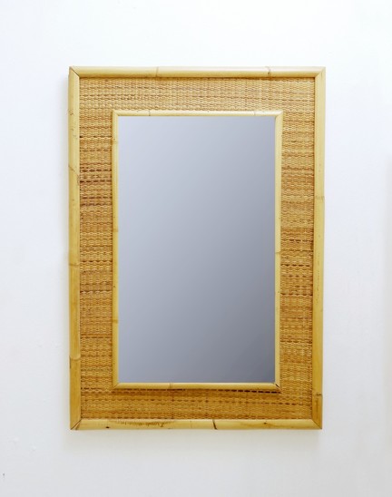 Italian Bamboo And Rattan Mirror, 1970s
