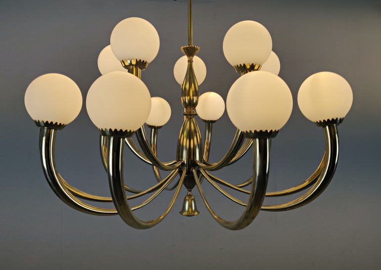 Italian Brass and Opaline Chandelier