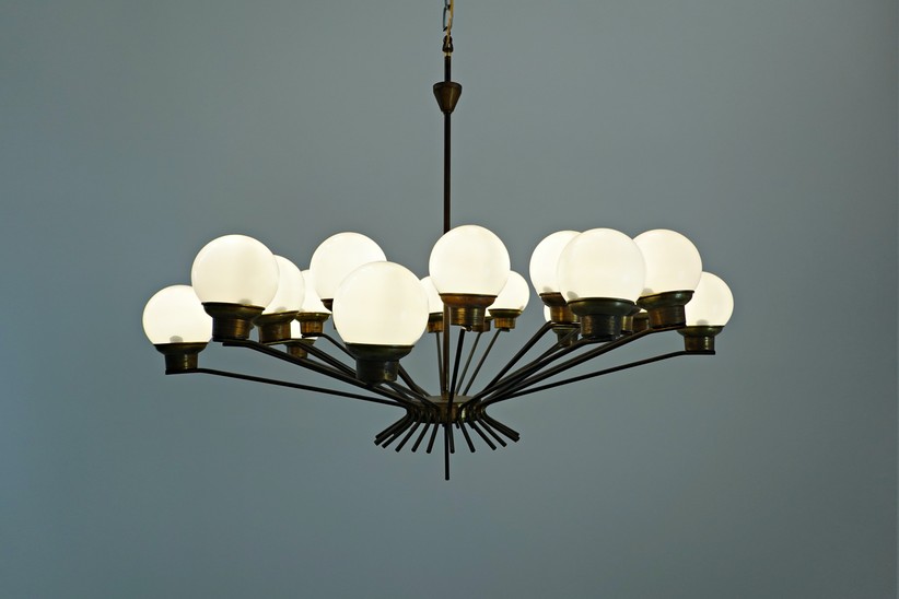 Italian Brass and Opaline Chandelier