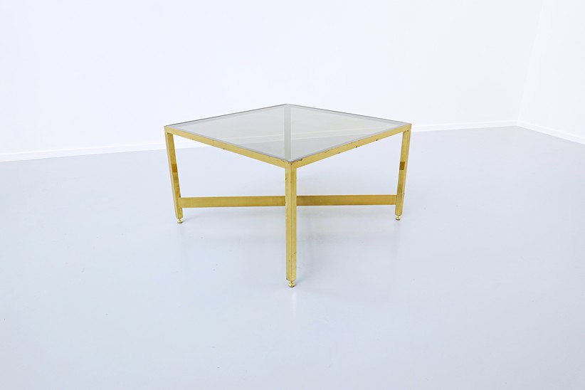 Italian brass side table with glass top - 1970s