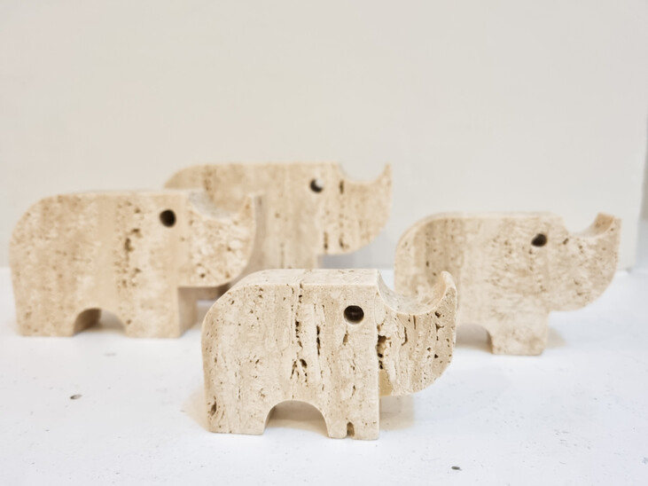 Italian Brutalist Travertine Rhinoceros Sculptures by Fratelli Mannelli, Italy, 1970s