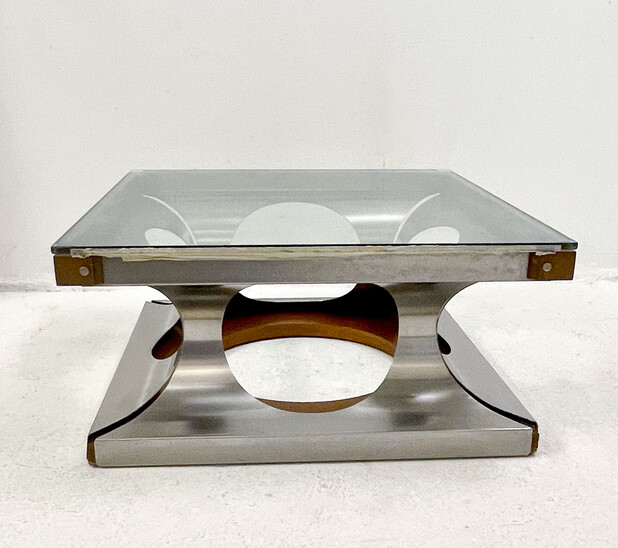 Italian Coffee Table, Glass and Steel, 1970s
