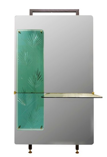 Italian Console Mirror With Decorative Panel, Engraved Crystal
