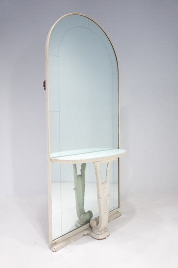 Italian Console Mirror, Wood and Glass, Borsani Style, 1940s