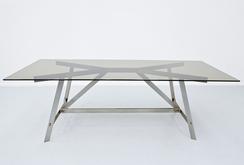 Italian Dining Table, Glass And Steel, 1970s