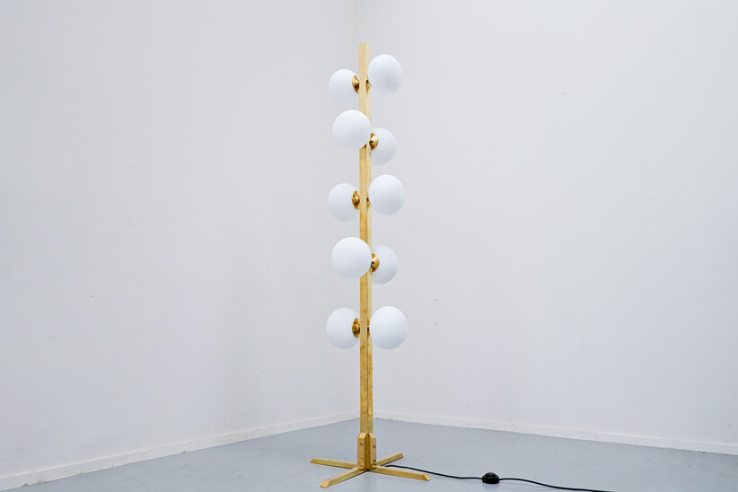 Italian Floor Lamp, Brass and Opaline, Stilnovo Style