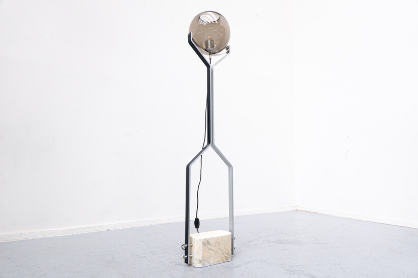 Italian Floor lamp Travertine, Steel and Glass, 1970s