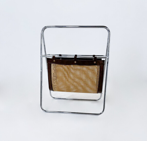 italian Magazine Rack with Rattan, 1980s