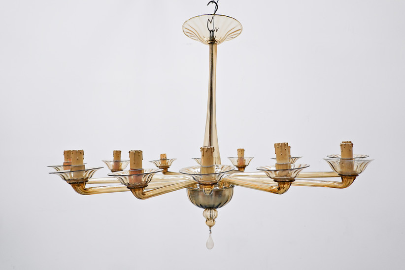 Italian Murano Glass Chandelier, Venini Style, 1940s