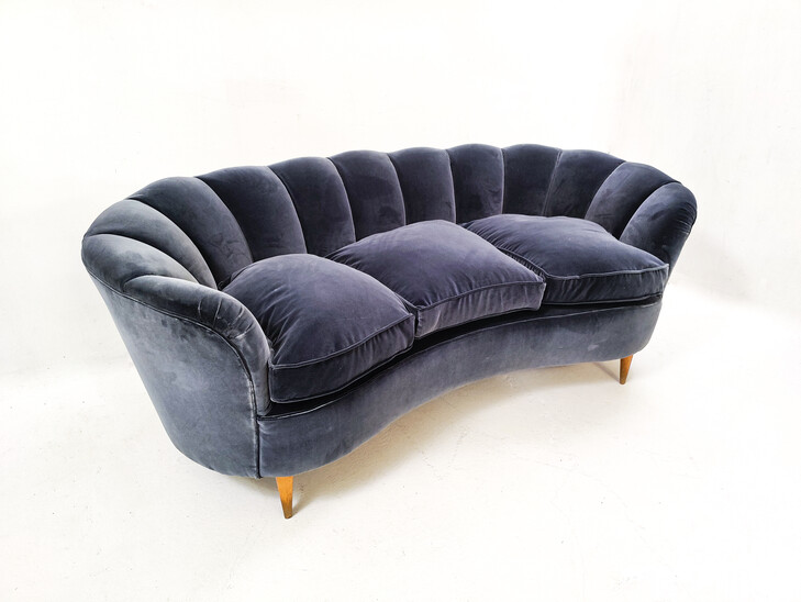 Italian Pair of Blue Armchairs, 1930s - New Upholstery