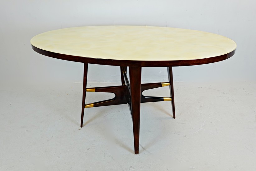 Italian Structural Dining Table with Marbled Glass, 1950s