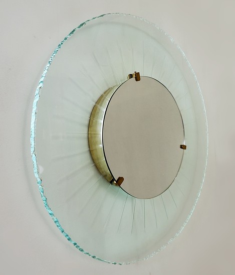 Italian Sun Illuminated Glass And Brass Mirror