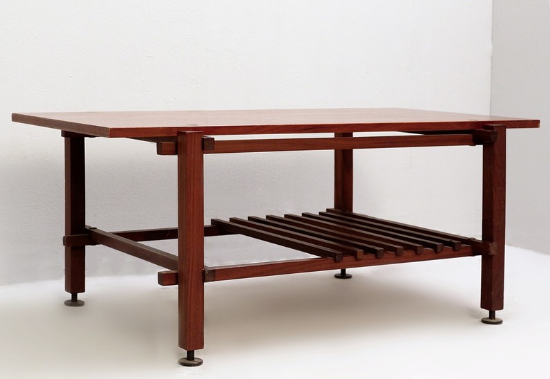 Italian Teak Coffee Table With Magazine Rack