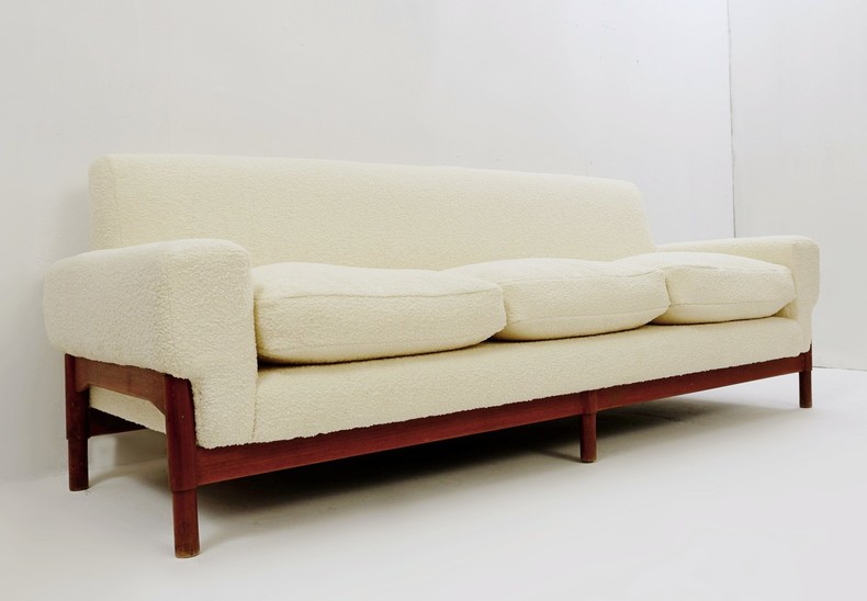 Italian Three-Seater Sofa With New Cream White Upholstery