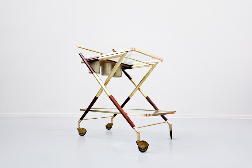 Italian Trolley by Cesare Lacca, Glass and Brass, 1950s