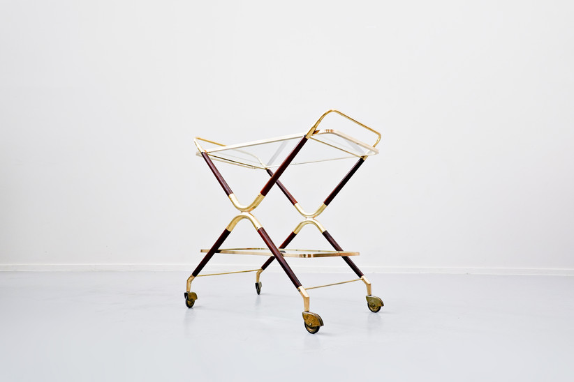 Italian Trolley by Cesare Lacca, Glass and Brass, 1950s