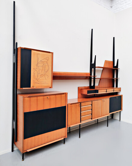 Italian Wall Unit, Walnut, 1950s