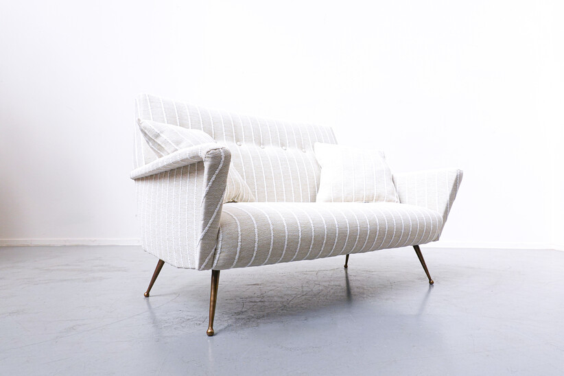 Italian White Fabric Sofa, 1950s - New Upholstery 