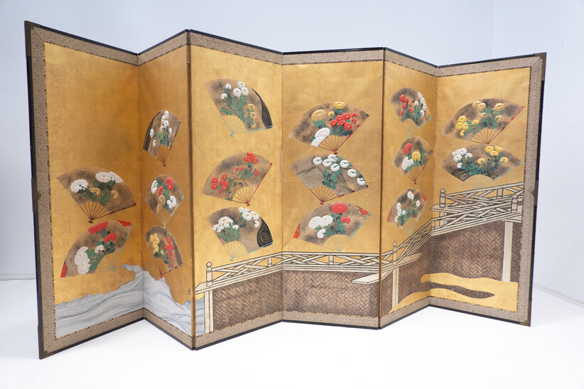 Japanese Folding Screen, Wood and Paper, 1900s