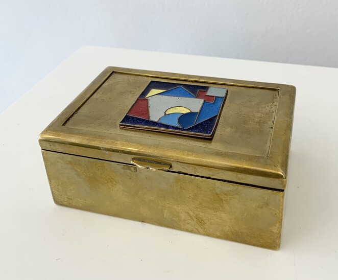 Jewelry box in ceramic, brass and wood - 1950s